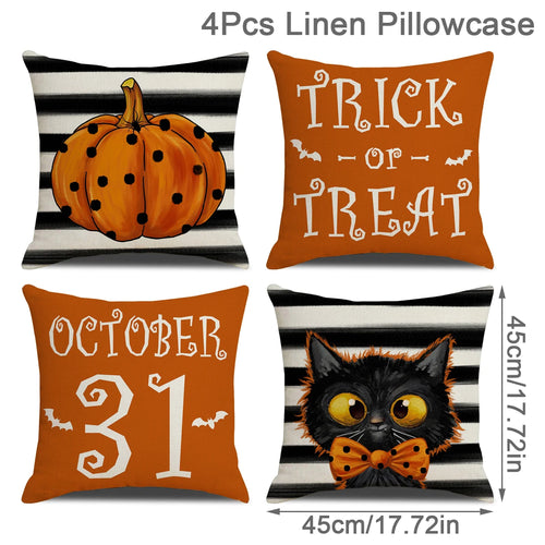 4PCS 45x45cm Halloween Cushion Cover Pumpkin Wizard Ghost Halloween 2024