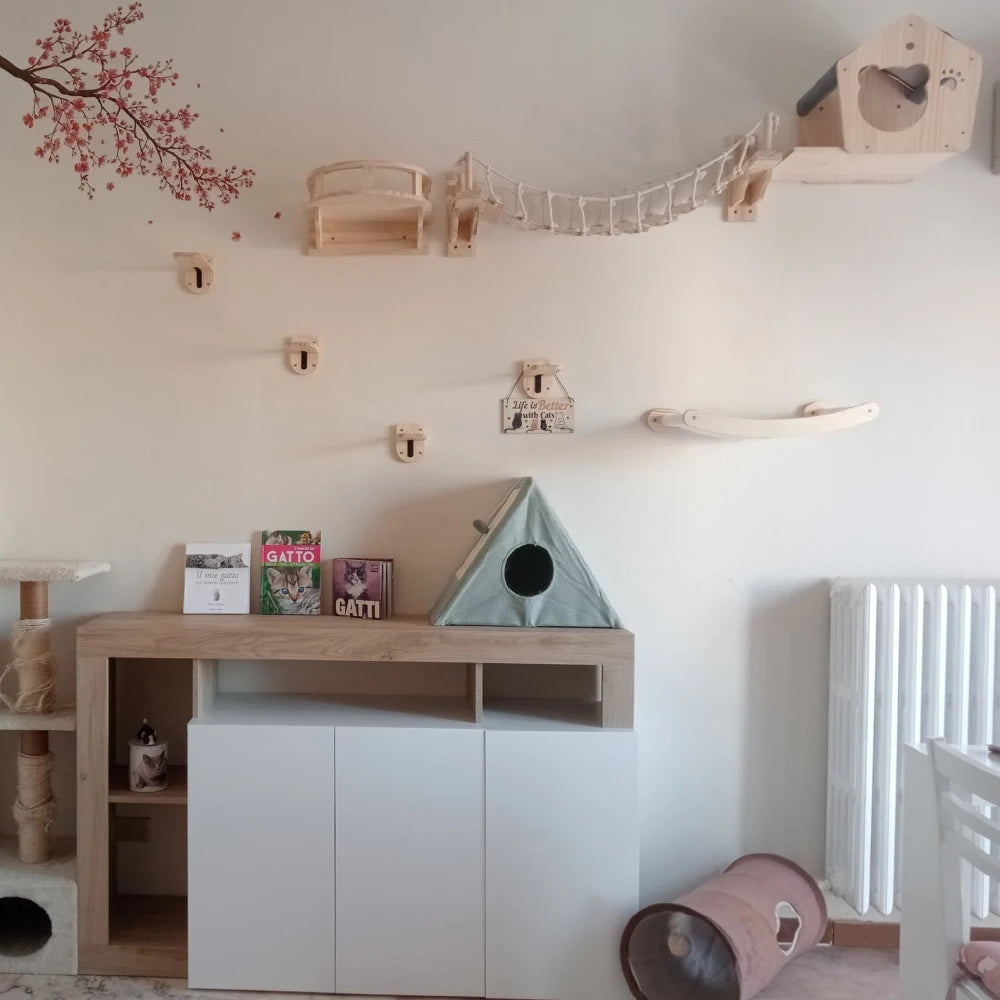 Cat Wall Bridge and Wooden Climbing Shelves