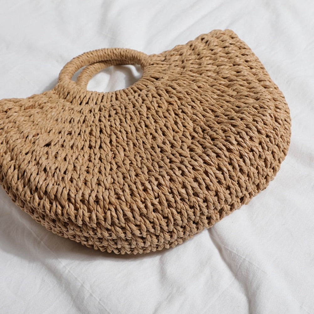 Summer Top Handle Semi Circle Straw Bag