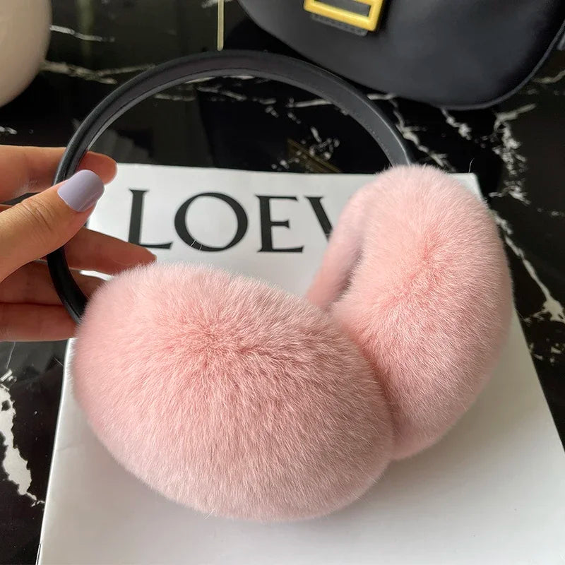 Women's Real Rex Rabbit Fur Earmuffs - Soft & Warm Winter Headgear