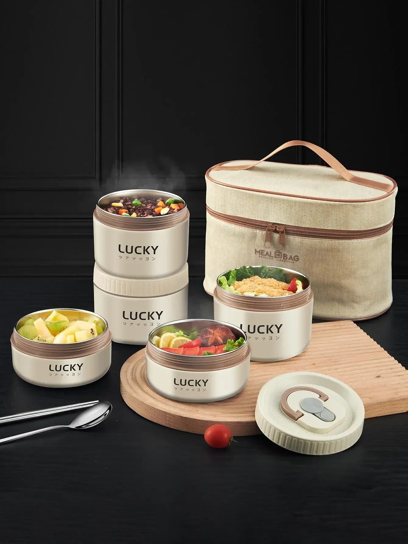 WORTHBUY Insulated Bento Lunch Box With Tableware Microwave Safe