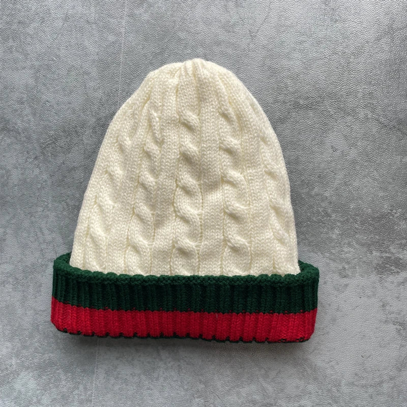 Striped Knit Beanie for Women – Plus Velvet Warm Winter Hat