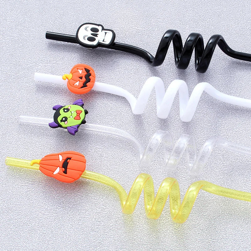 12pcs ReusablePlastic Straw Halloween Theme Cartoon Style Straws