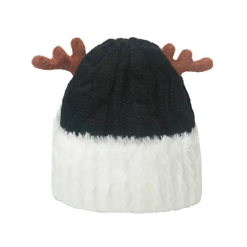 Cozy Knitted Reindeer Antler Christmas Hat