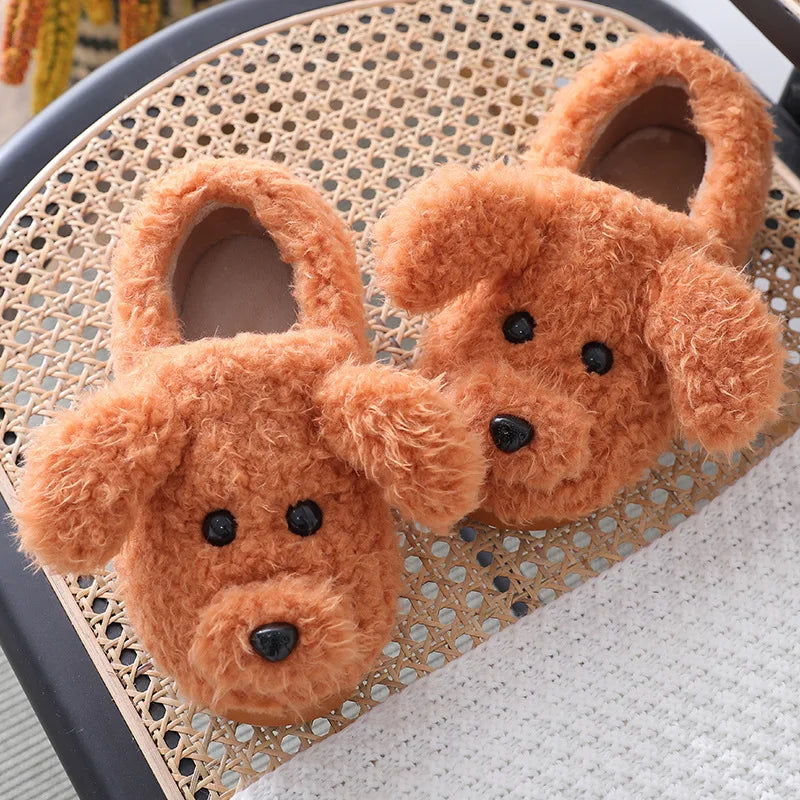 2024 Winter Plush Fur Slippers For Women / Cute Dog Furry Cotton