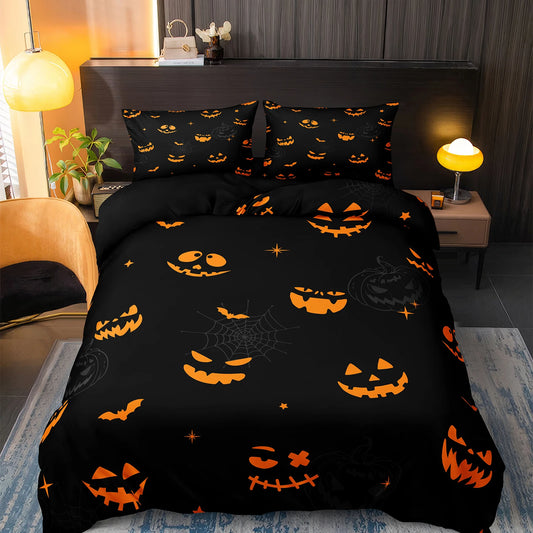 2024 Halloween Duvet Cover Set | Pink Pumpkin & Black Ghost Comforter