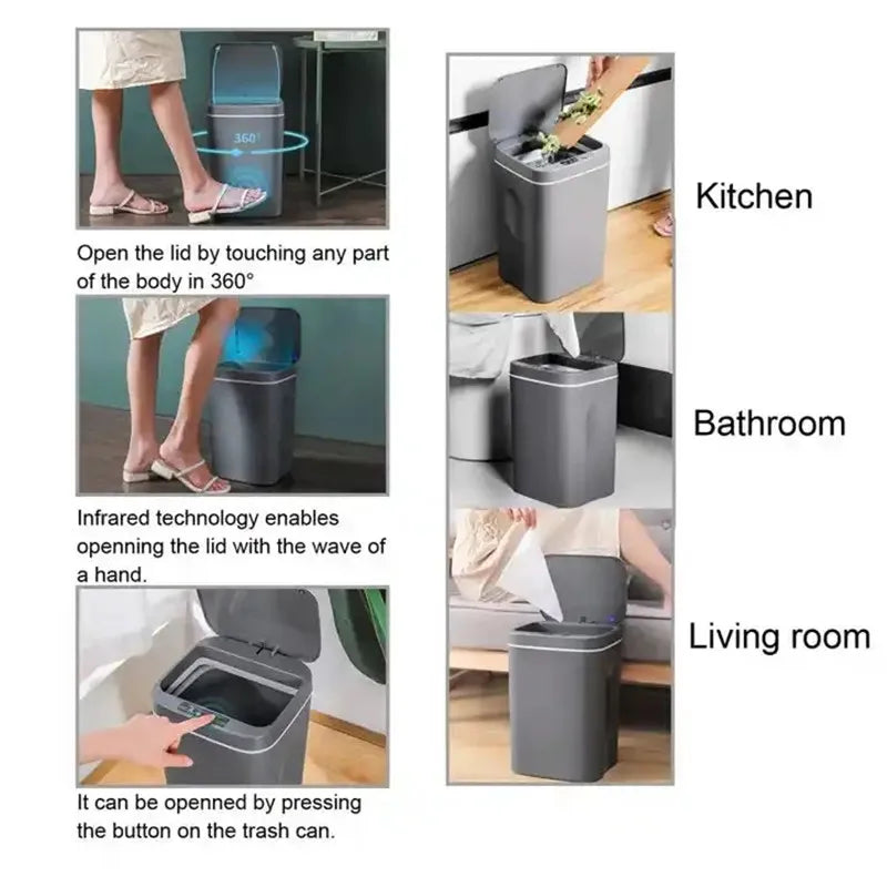 16L Automatic Sensor Trash Can Electric Touchless Smart Bin Kitchen 2024