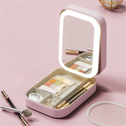 2025 LED Mirror Makeup Storage Box Portable Travel Case