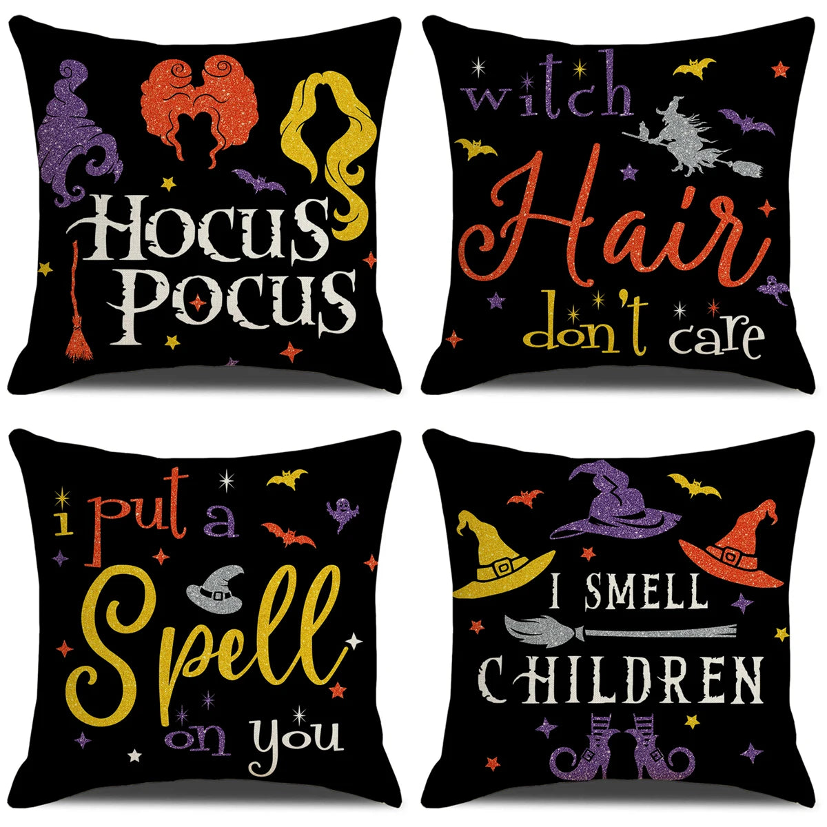 4PCS 45x45cm Halloween Cushion Cover Pumpkin Wizard Ghost Halloween 2024