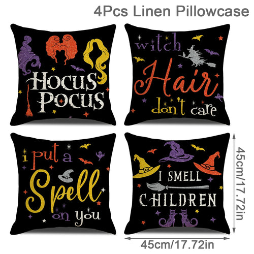 4PCS 45x45cm Halloween Cushion Cover Pumpkin Wizard Ghost Halloween 2024