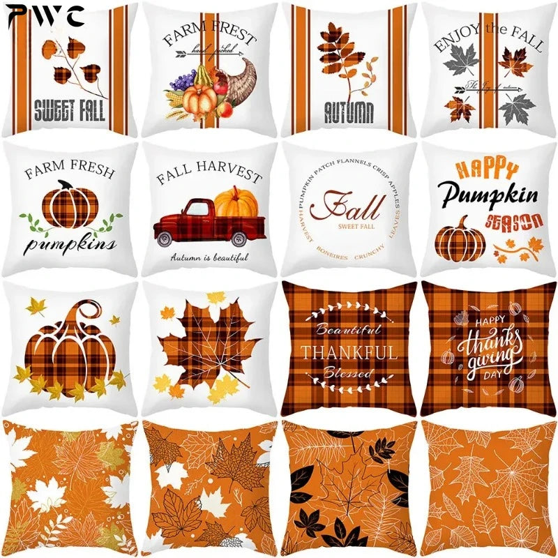 Autumn Maple Leaf Pumpkin Pillowcase 45*45cm Fall Home Decor Grateful