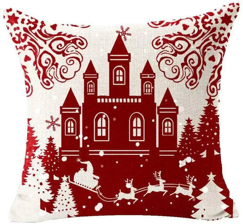 Holiday Cotton Linen Santa Snowflake Elk Decorative Throw Pillow