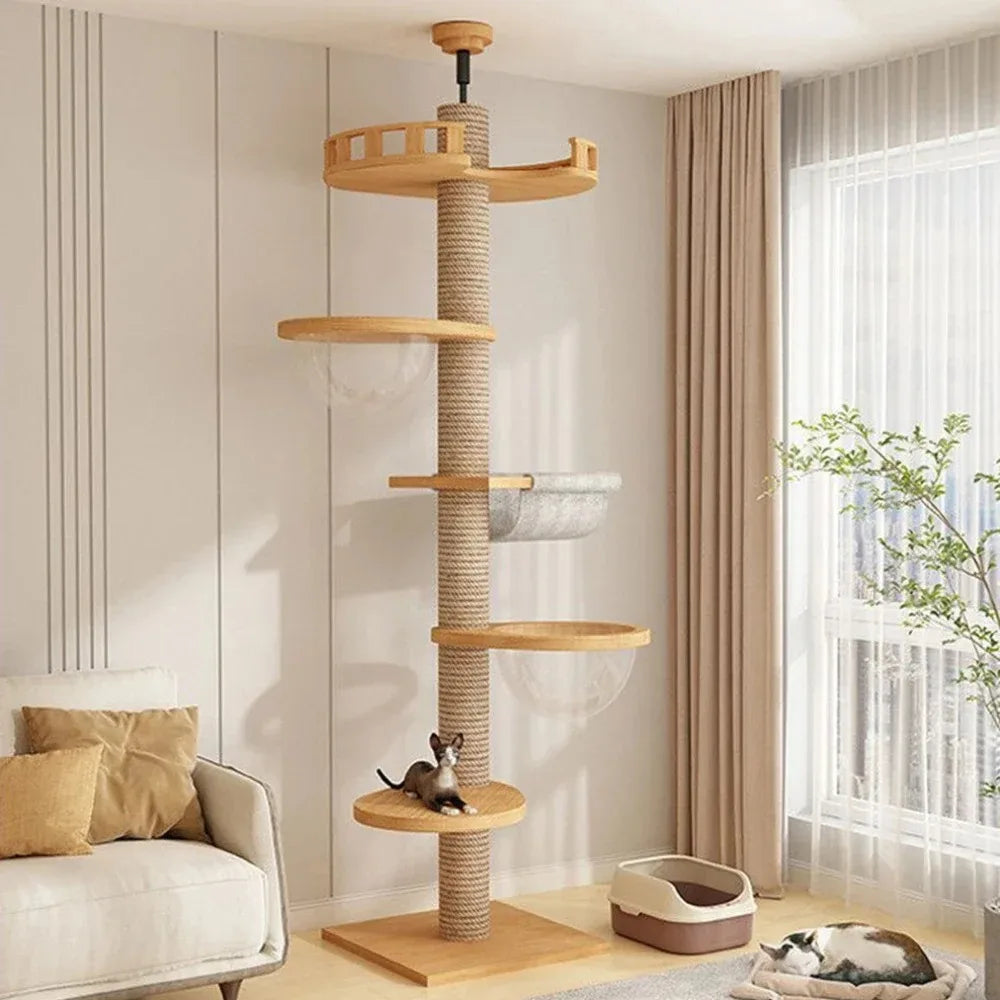 Cat Tree Floor To Ceiling Cat Tower with With Scratching Post Hammock