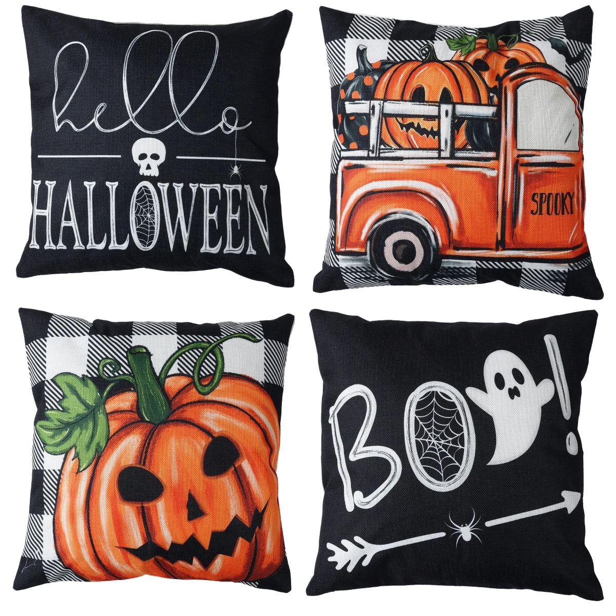 4PCS 45x45cm Halloween Cushion Cover Pumpkin Wizard Ghost Halloween 2024