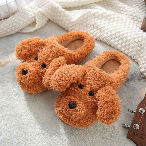 2024 Winter Plush Fur Slippers For Women / Cute Dog Furry Cotton