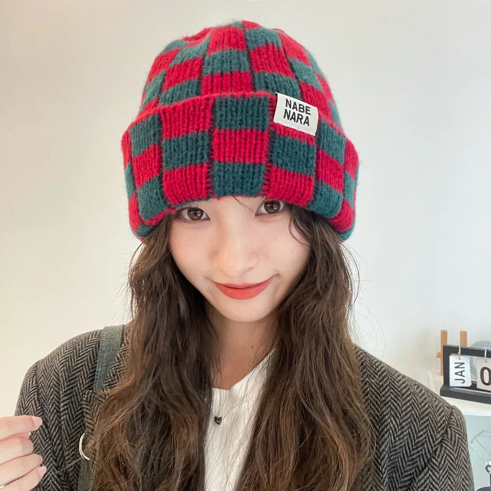 Classic Plaid Knit Beanie - Stylish Winter Hat