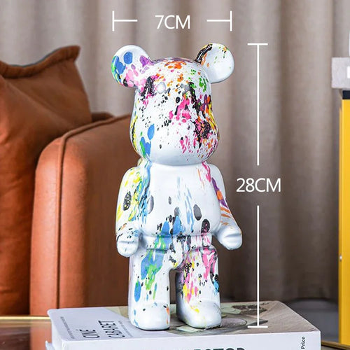 2024 Resin Bear Sculpture | Bold Water Transfer Print Decor for Living Room