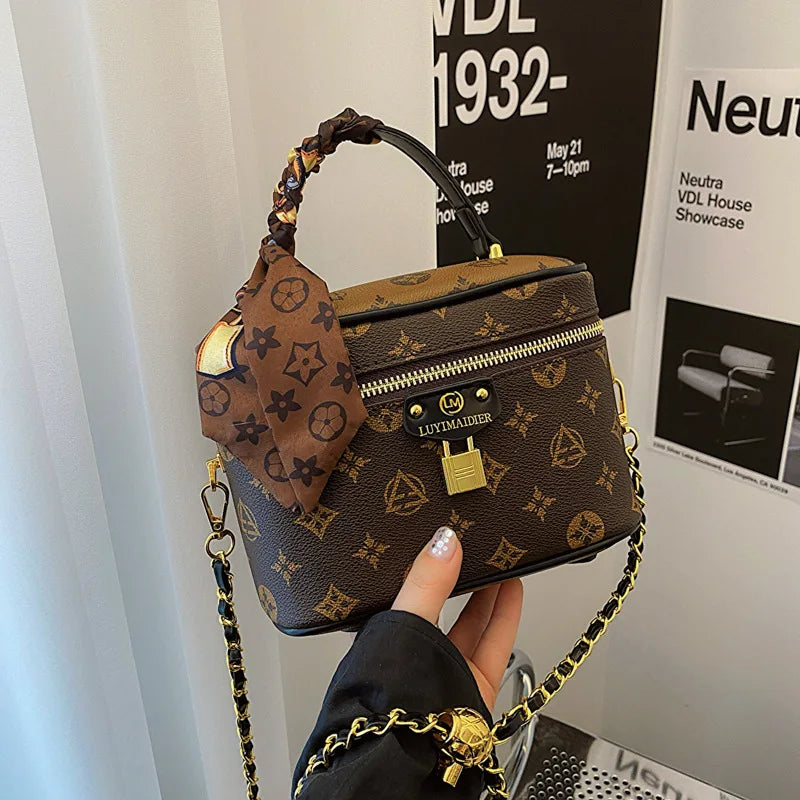 2025 Vintage LV Print Small Square Crossbody Bag for Women