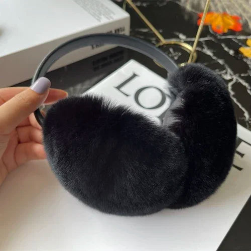 Women's Real Rex Rabbit Fur Earmuffs - Soft & Warm Winter Headgear