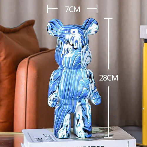 2024 Resin Bear Sculpture | Bold Water Transfer Print Decor for Living Room