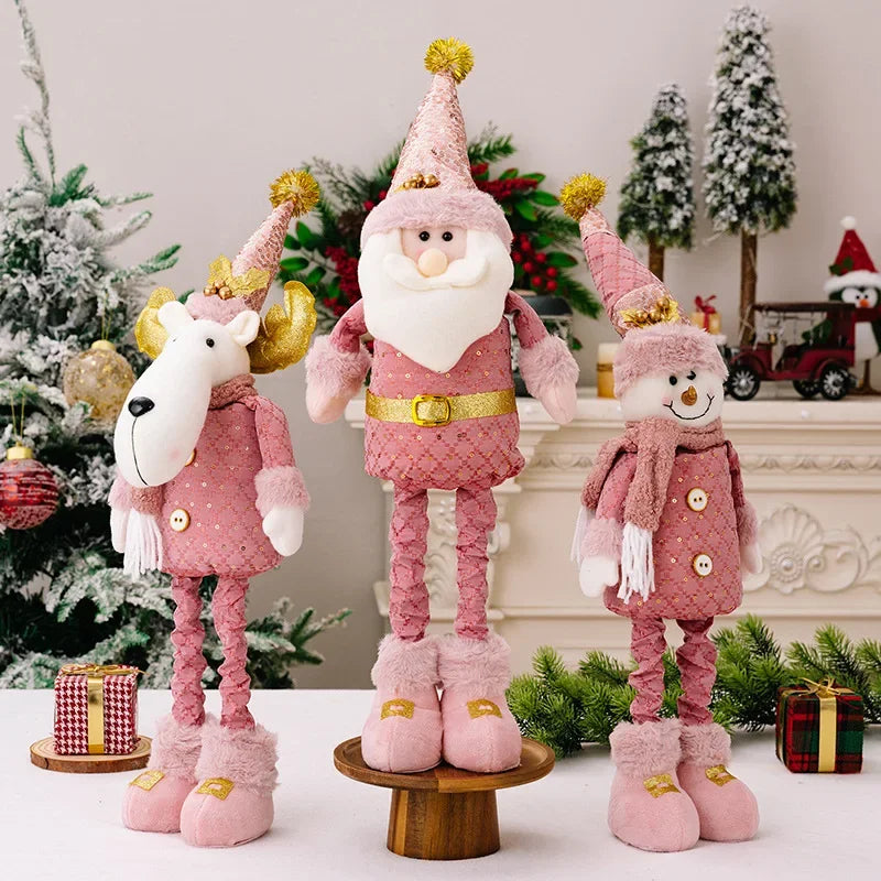 2024 Christmas Pink Santa Claus Snowman Reindeer Telescopic Doll Merry