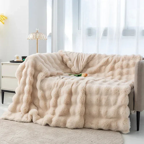 2024 Solid Color Faux Rabbit Fleece Blanket | Fluffy Soft Warm Throw