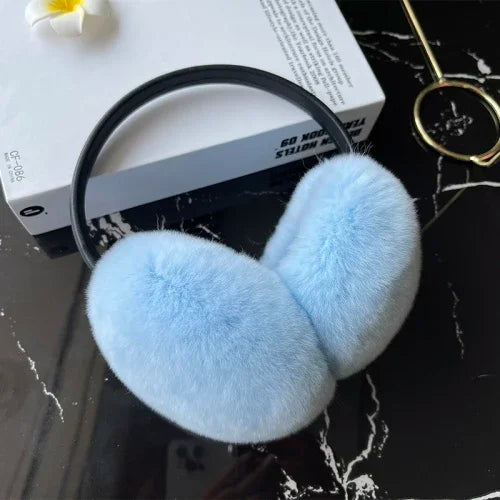 Women's Real Rex Rabbit Fur Earmuffs - Soft & Warm Winter Headgear