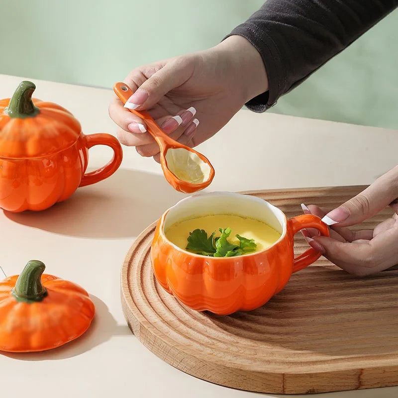 2025 Halloween Creative Pumpkin Mug Ceramic Cup With Spoon Soup Mug With