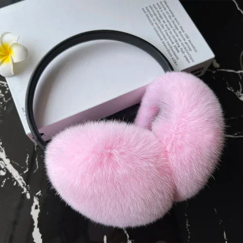 Women's Real Rex Rabbit Fur Earmuffs - Soft & Warm Winter Headgear