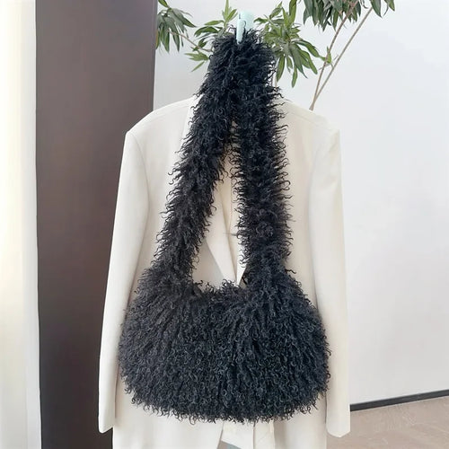 Long Plush Women's Large Shoulder Bag Luxury Faux Fur Female Messenger