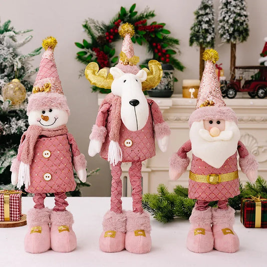 2024 Christmas Pink Santa Claus Snowman Reindeer Telescopic Doll Merry