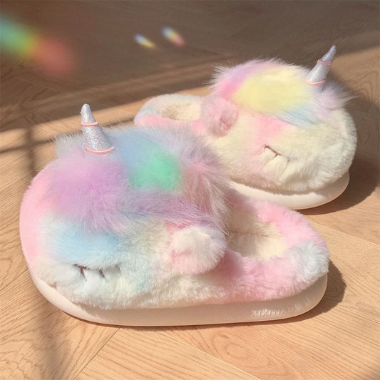 2025 Unicorn Plush Winter Slippers | Soft Platform & Cozy Fur