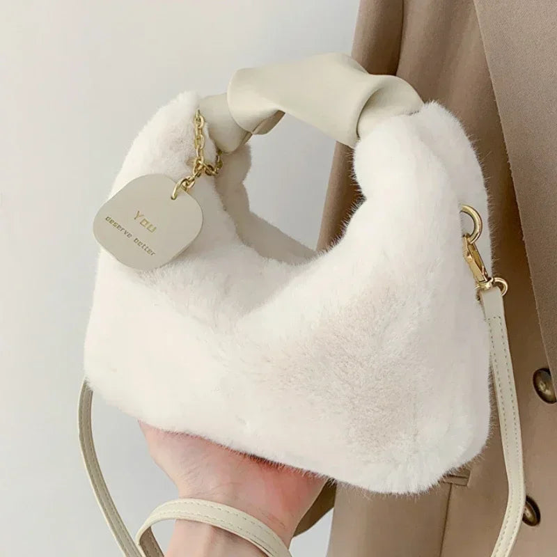 2024 Women Faux Fur Plush Handbags / Small Lady Shoulder