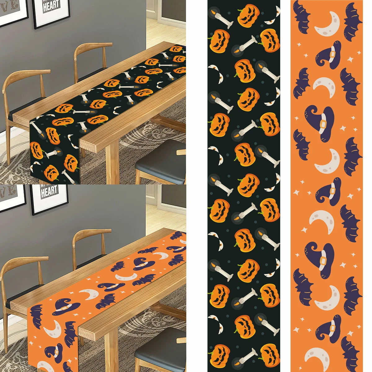 Halloween Decorations Table Runner For Home Pumpkin Bat Flag Cloth