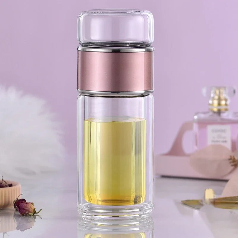 Tea Water Bottle High Borosilicate Glass Double Layer Tea Water Cup 2024