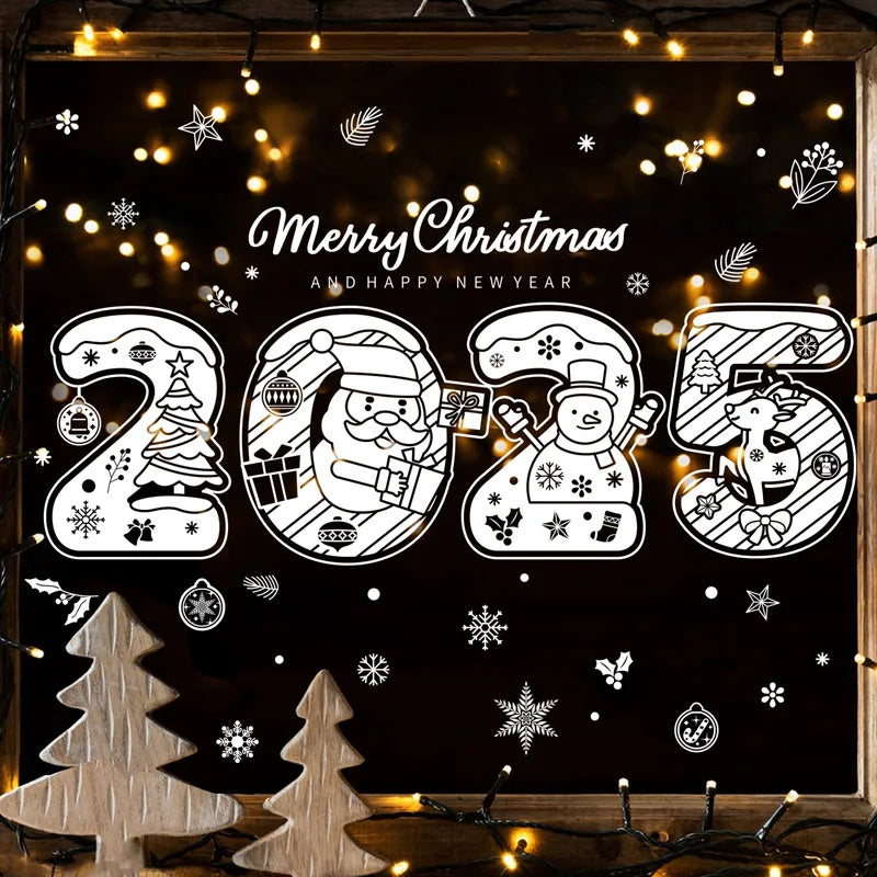 2025 Merry Christmas Electrostatic Window Sticker Happy New Year