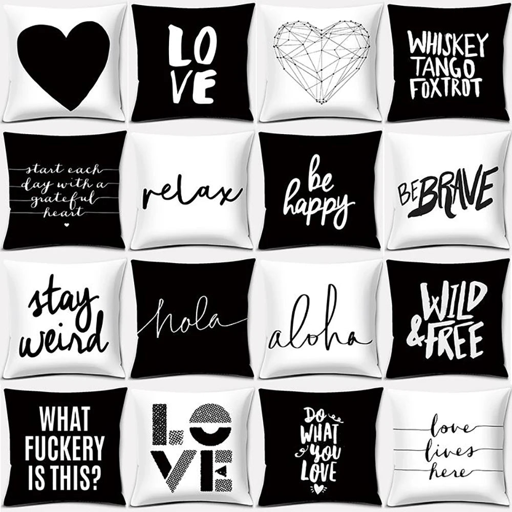 Black and White English Sentence Square Home Decoration Pillowcase