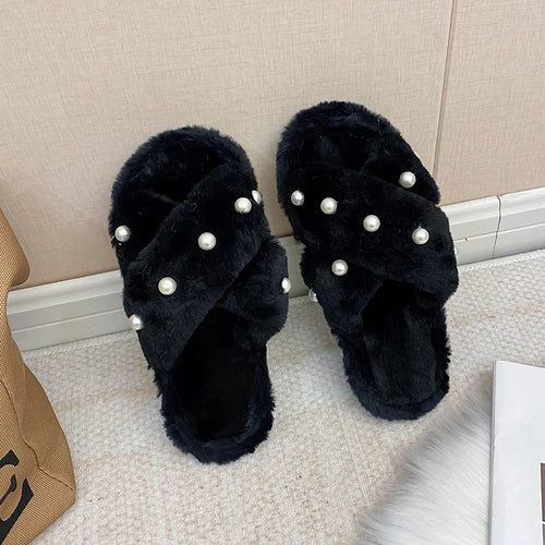 2024 Pearl Fluffy Slippers | Women's Winter * Autumn Cozy Slides