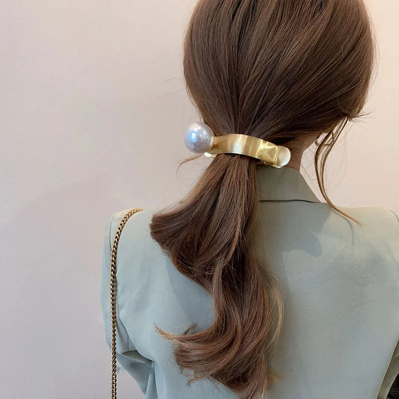 Fashion Metal Pearl Hair Clip – Elegant Temperament Duckbill Grip Hairpin