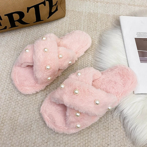 2024 Pearl Fluffy Slippers | Women's Winter * Autumn Cozy Slides