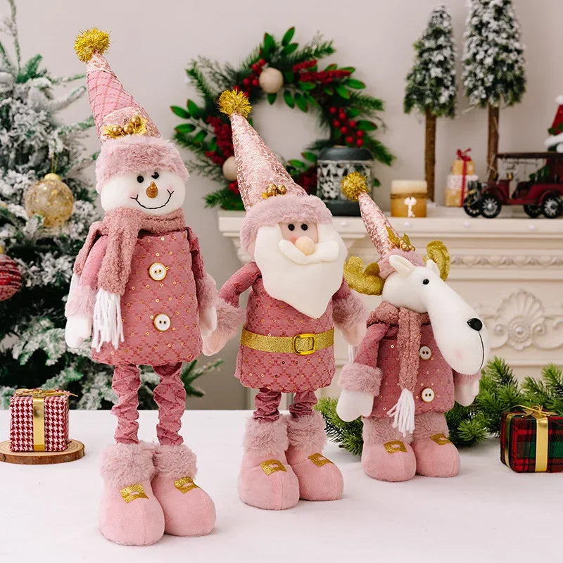 2024 Christmas Pink Santa Claus Snowman Reindeer Telescopic Doll Merry