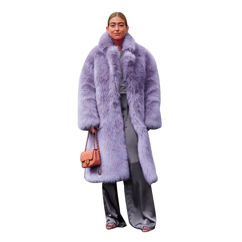 2024 Women's Faux Fur Long Coat | Loose Fit Splice Jacket