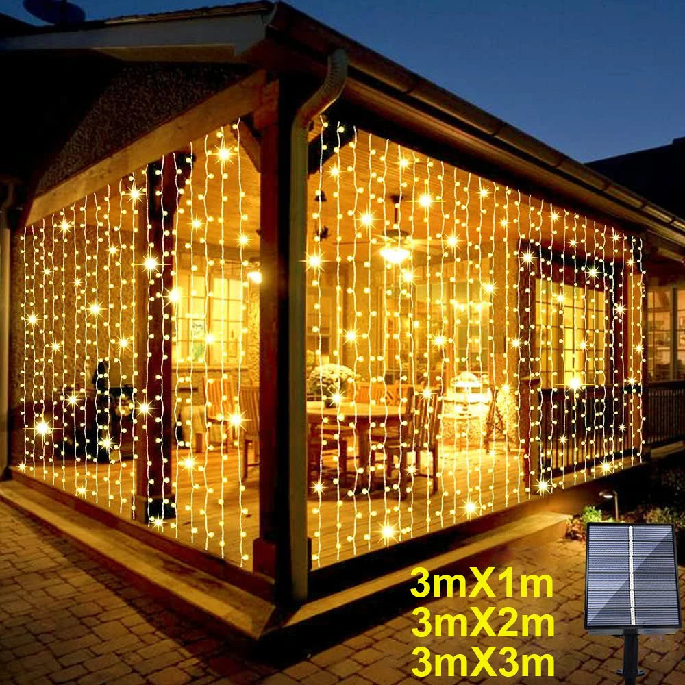 Solar LED Curtain Light Outdoor Garland Solar Fairy String Light