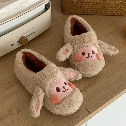 2024 Winter Plush Fur Slippers For Women / Cute Dog Furry Cotton