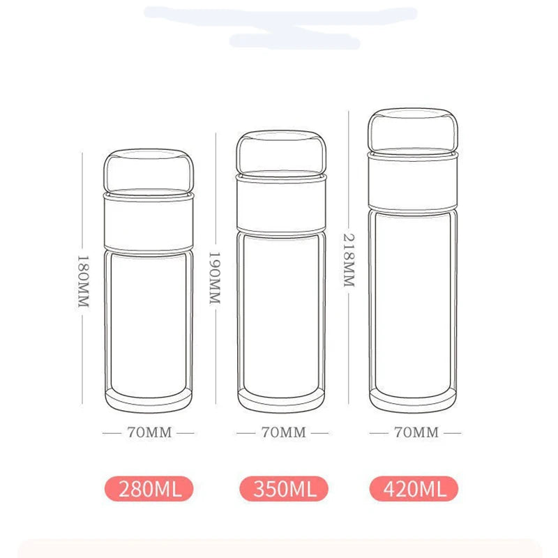 Tea Water Bottle High Borosilicate Glass Double Layer Tea Water Cup 2024