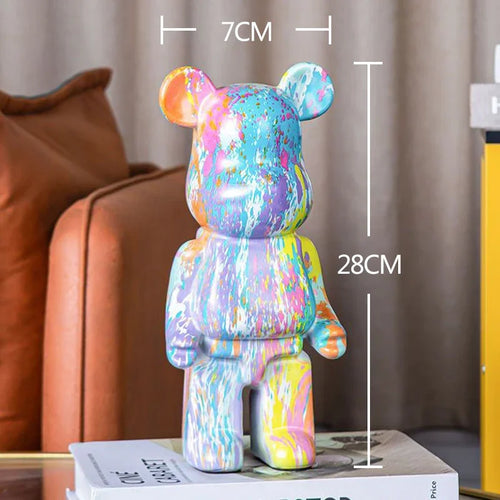 2024 Resin Bear Sculpture | Bold Water Transfer Print Decor for Living Room