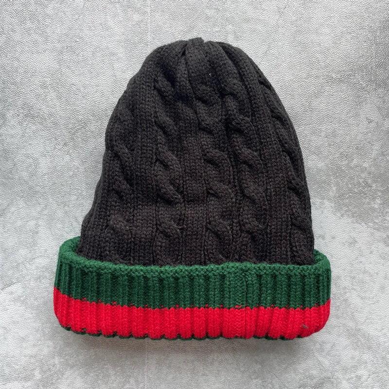 Striped Knit Beanie for Women – Plus Velvet Warm Winter Hat