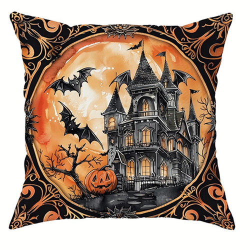 Halloween decorative pillowcase, witch pumpkin cat castle pattern,