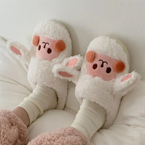 2024 Winter Plush Fur Slippers For Women / Cute Dog Furry Cotton