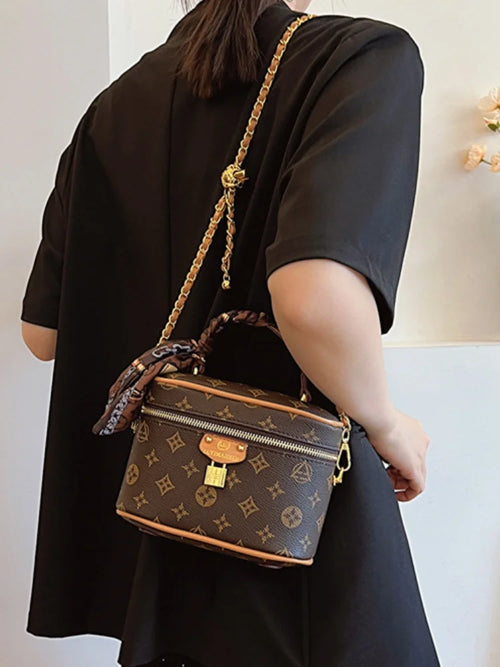 2025 Vintage LV Print Small Square Crossbody Bag for Women